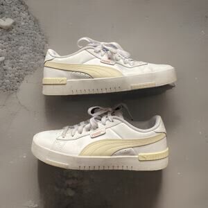 Women Puma White Sneakers Pink Logo Golden Stripe